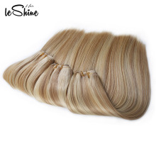 Coser cabello humano Ombre Tejer cabello, dos tonos cabello trenzado, rubio rizado Halo extensiones de cabello